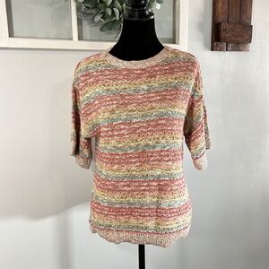 Brittany Black Textured Multicolored Striped Crew Neck Knit Sweater Women’s M